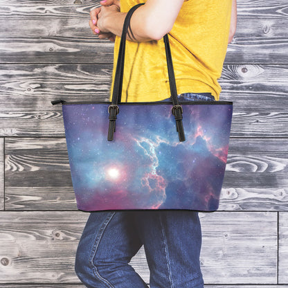 Dark Universe Galaxy Deep Space Print Leather Tote Bag