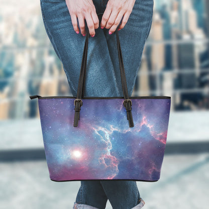 Dark Universe Galaxy Deep Space Print Leather Tote Bag