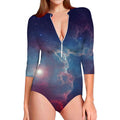 Dark Universe Galaxy Deep Space Print Long Sleeve Swimsuit