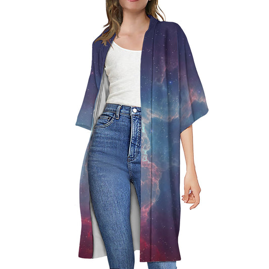 Dark Universe Galaxy Deep Space Print Open Front Beach Cover Up