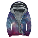 Dark Universe Galaxy Deep Space Print Sherpa Lined Zip Up Hoodie
