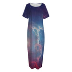 Dark Universe Galaxy Deep Space Print Short Sleeve Long Nightdress