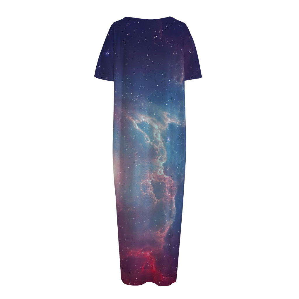 Dark Universe Galaxy Deep Space Print Short Sleeve Long Nightdress