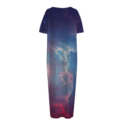 Dark Universe Galaxy Deep Space Print Short Sleeve Long Nightdress