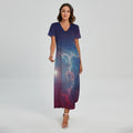 Dark Universe Galaxy Deep Space Print Short Sleeve Maxi Dress
