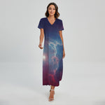 Dark Universe Galaxy Deep Space Print Short Sleeve Maxi Dress