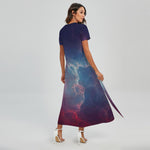 Dark Universe Galaxy Deep Space Print Short Sleeve Maxi Dress