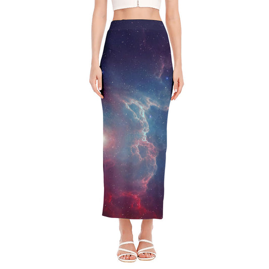 Dark Universe Galaxy Deep Space Print Side Slit Maxi Skirt