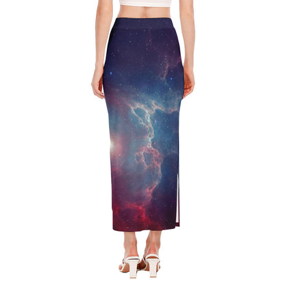 Dark Universe Galaxy Deep Space Print Side Slit Maxi Skirt