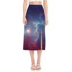 Dark Universe Galaxy Deep Space Print Side Slit Midi Skirt