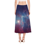 Dark Universe Galaxy Deep Space Print Side Slit Midi Skirt