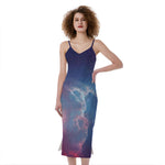 Dark Universe Galaxy Deep Space Print Slim Fit Midi Cami Dress