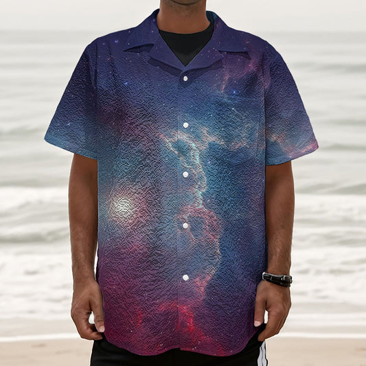 Dark Universe Galaxy Deep Space Print Textured Short Sleeve Shirt