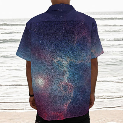 Dark Universe Galaxy Deep Space Print Textured Short Sleeve Shirt