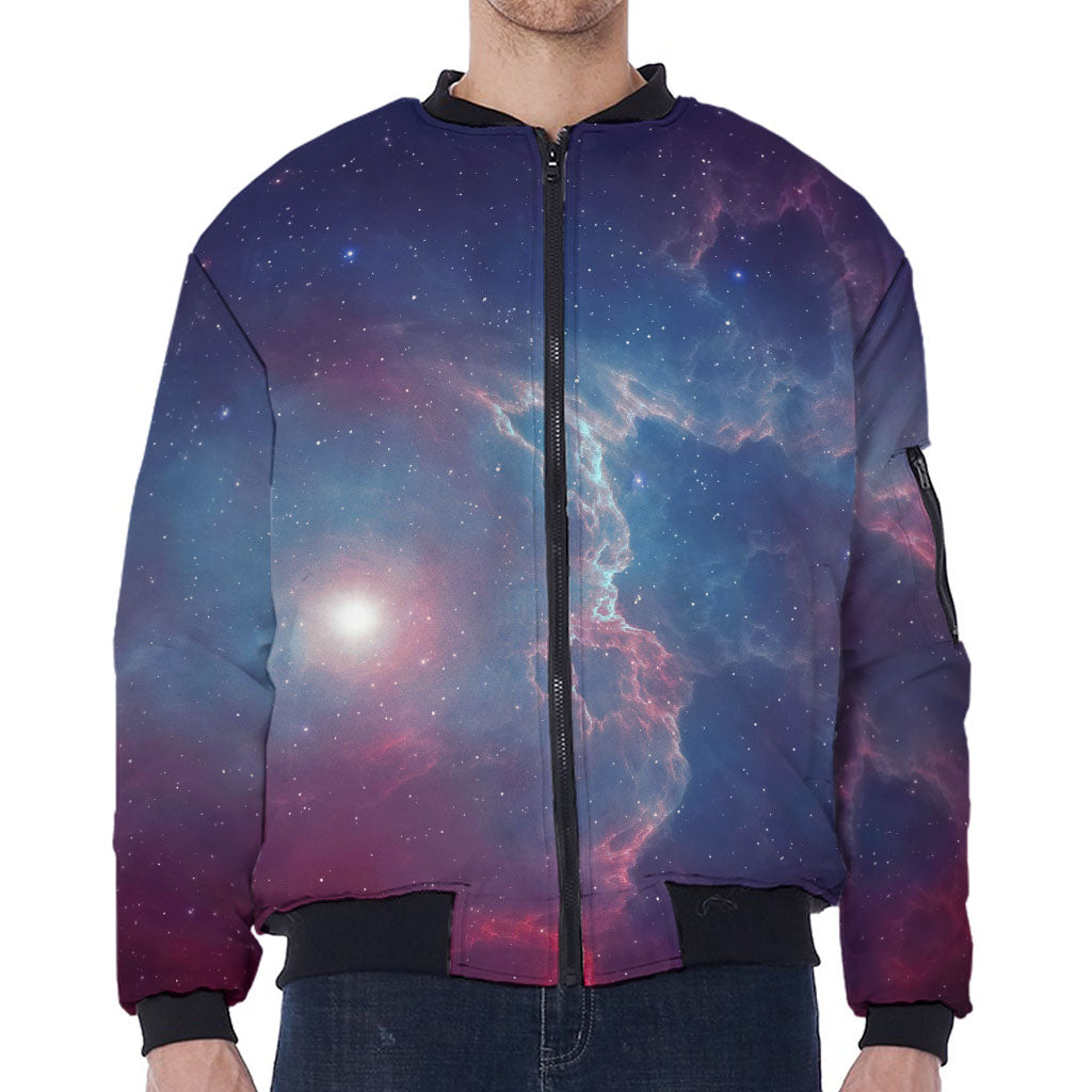 Dark Universe Galaxy Deep Space Print Zip Sleeve Bomber Jacket