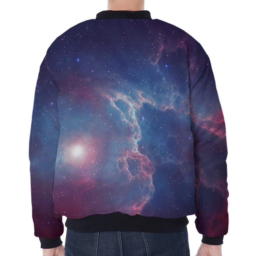 Dark Universe Galaxy Deep Space Print Zip Sleeve Bomber Jacket