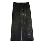 Dark Universe Galaxy Outer Space Print Cotton Front Slit Maxi Skirt