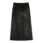 Dark Universe Galaxy Outer Space Print Cotton Front Slit Maxi Skirt
