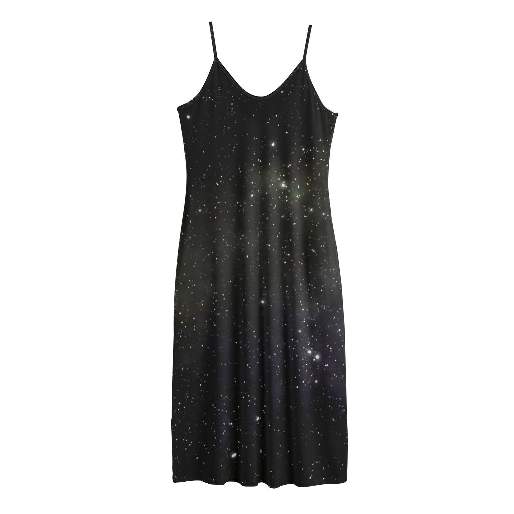 Dark Universe Galaxy Outer Space Print Jersey Midi Cami Dress