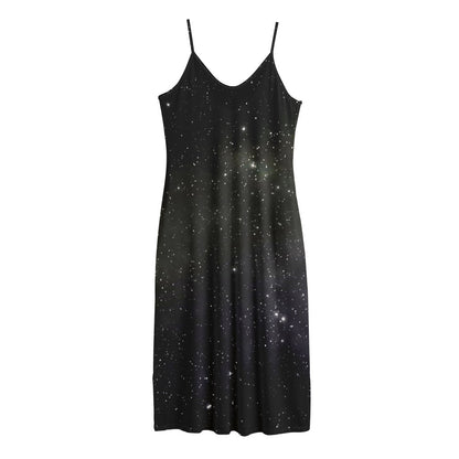 Dark Universe Galaxy Outer Space Print Jersey Midi Cami Dress