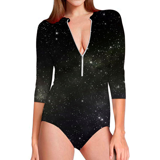 Dark Universe Galaxy Outer Space Print Long Sleeve Swimsuit