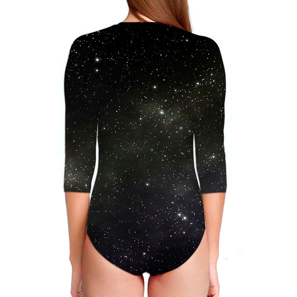 Dark Universe Galaxy Outer Space Print Long Sleeve Swimsuit