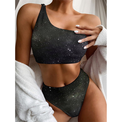 Dark Universe Galaxy Outer Space Print One Shoulder Bikini Top