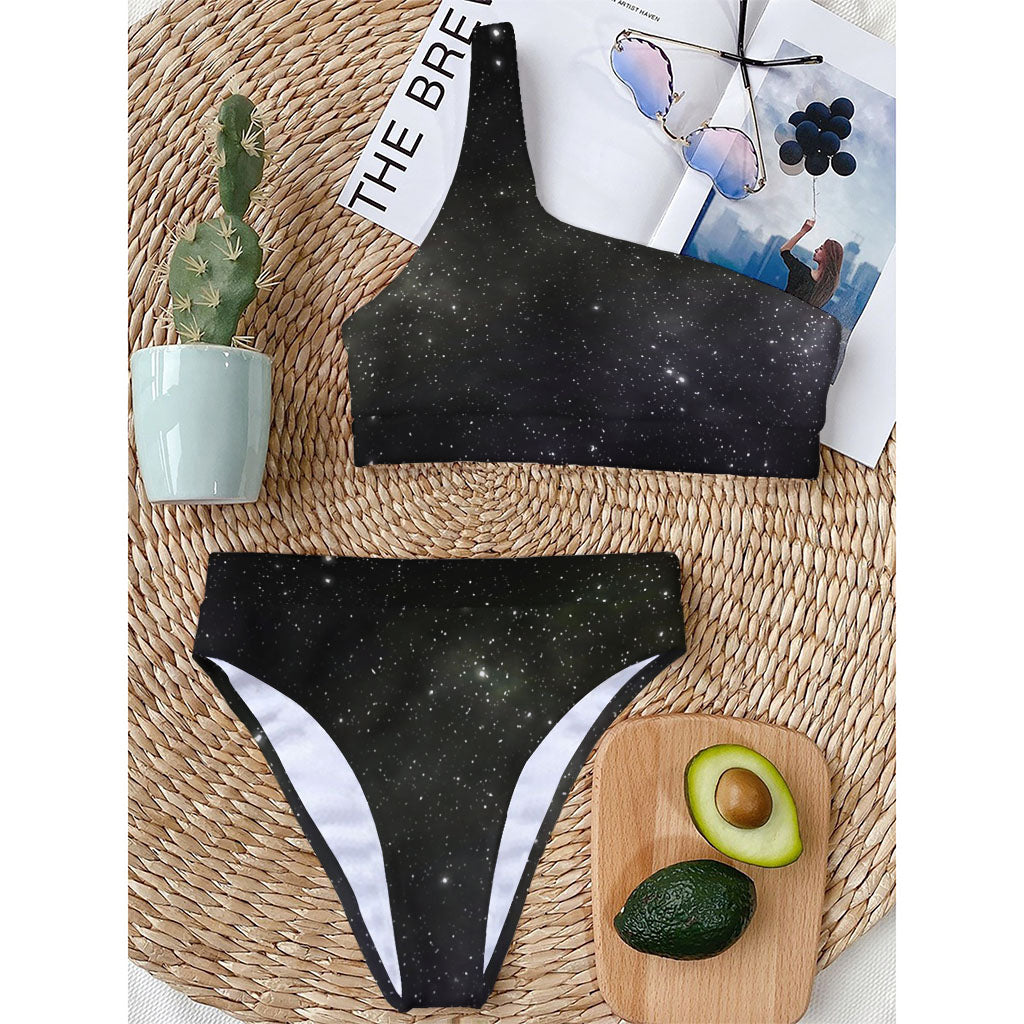 Dark Universe Galaxy Outer Space Print One Shoulder Bikini Top
