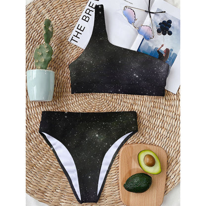 Dark Universe Galaxy Outer Space Print One Shoulder Bikini Top
