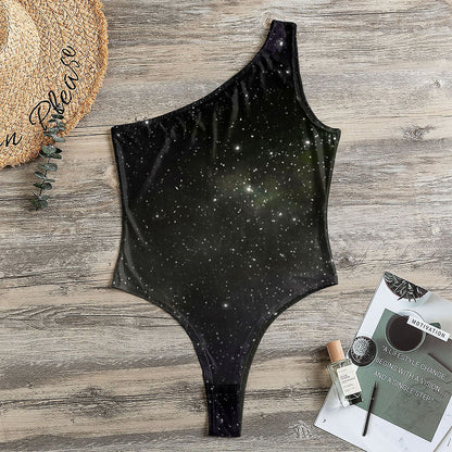 Dark Universe Galaxy Outer Space Print One Shoulder Bodysuit