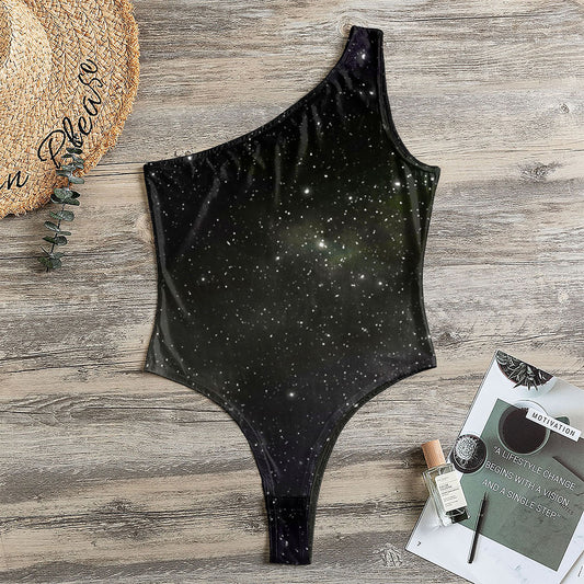 Dark Universe Galaxy Outer Space Print One Shoulder Bodysuit