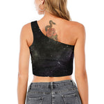 Dark Universe Galaxy Outer Space Print One Shoulder Crop Top