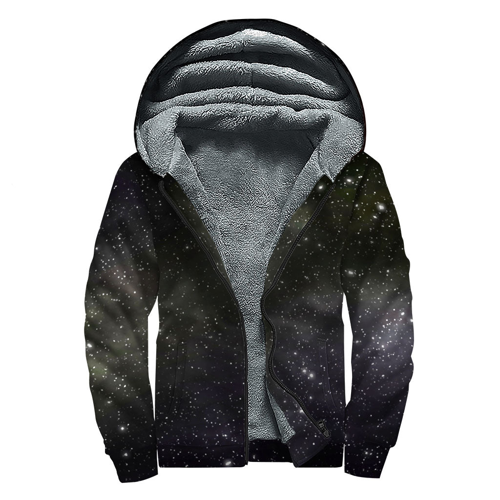 Dark Universe Galaxy Outer Space Print Sherpa Lined Zip Up Hoodie