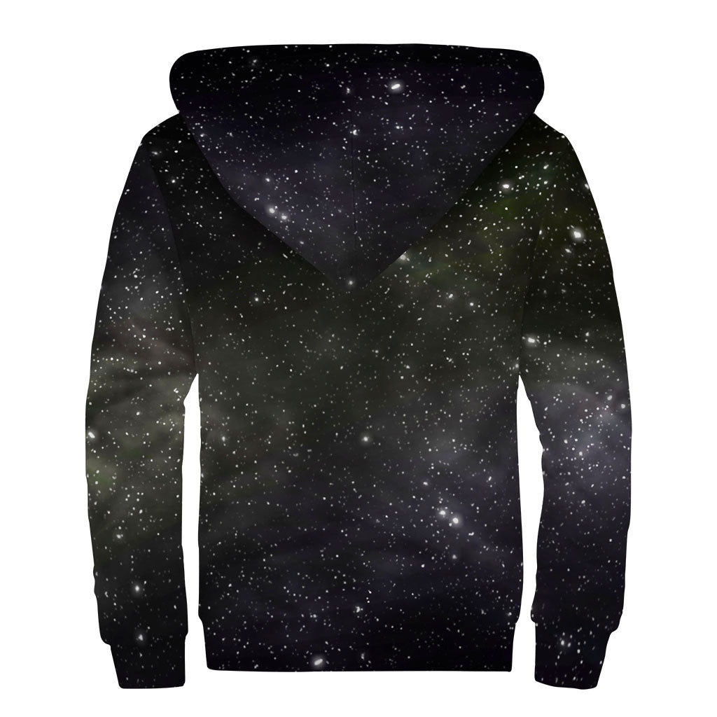 Dark Universe Galaxy Outer Space Print Sherpa Lined Zip Up Hoodie