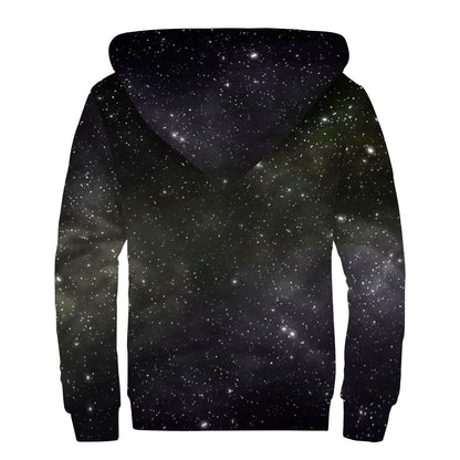 Dark Universe Galaxy Outer Space Print Sherpa Lined Zip Up Hoodie