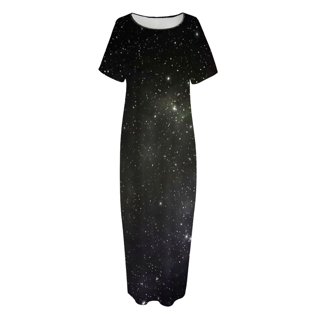 Dark Universe Galaxy Outer Space Print Short Sleeve Long Nightdress