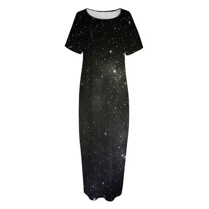 Dark Universe Galaxy Outer Space Print Short Sleeve Long Nightdress