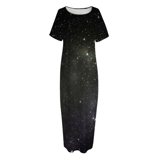 Dark Universe Galaxy Outer Space Print Short Sleeve Long Nightdress