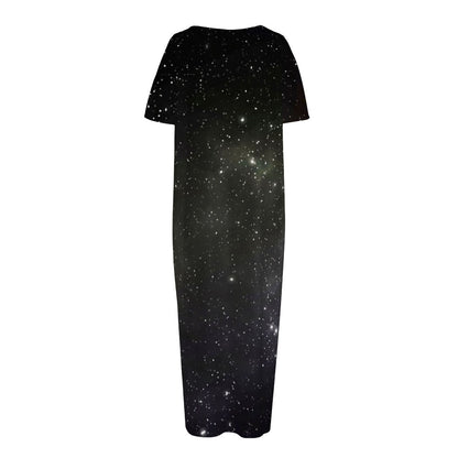 Dark Universe Galaxy Outer Space Print Short Sleeve Long Nightdress