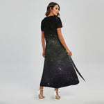 Dark Universe Galaxy Outer Space Print Short Sleeve Maxi Dress