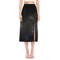 Dark Universe Galaxy Outer Space Print Side Slit Midi Skirt