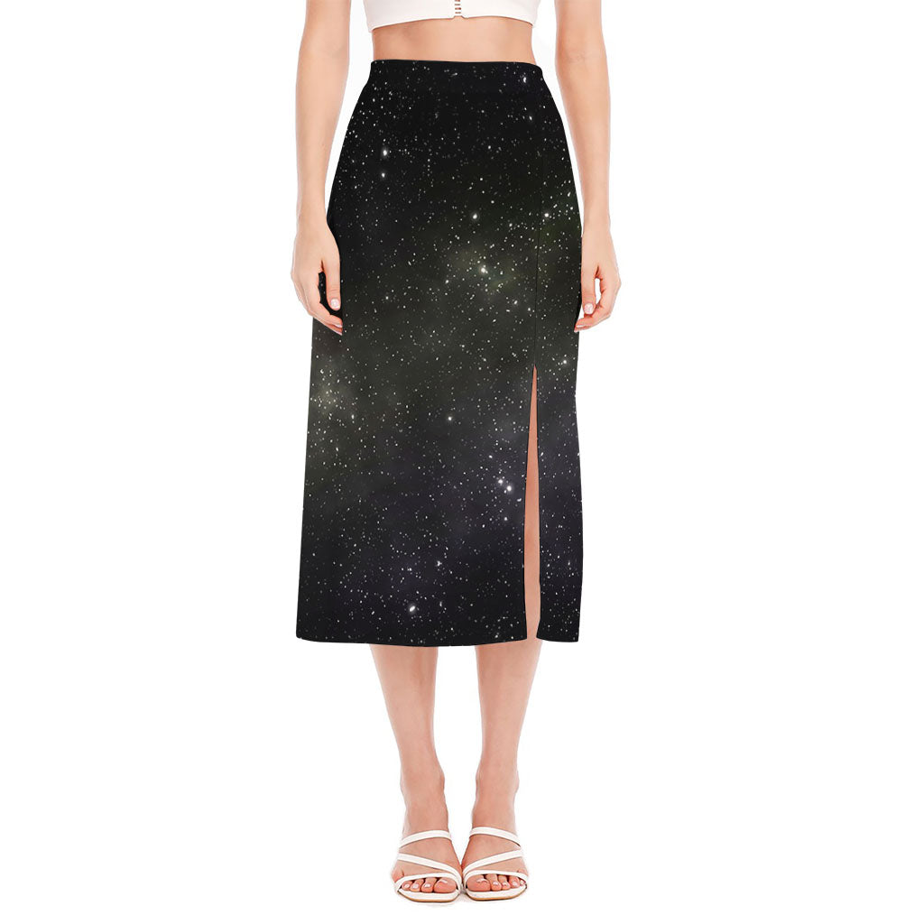 Dark Universe Galaxy Outer Space Print Side Slit Midi Skirt