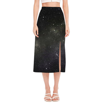 Dark Universe Galaxy Outer Space Print Side Slit Midi Skirt