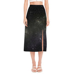 Dark Universe Galaxy Outer Space Print Side Slit Midi Skirt