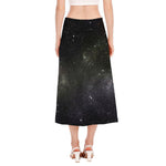Dark Universe Galaxy Outer Space Print Side Slit Midi Skirt