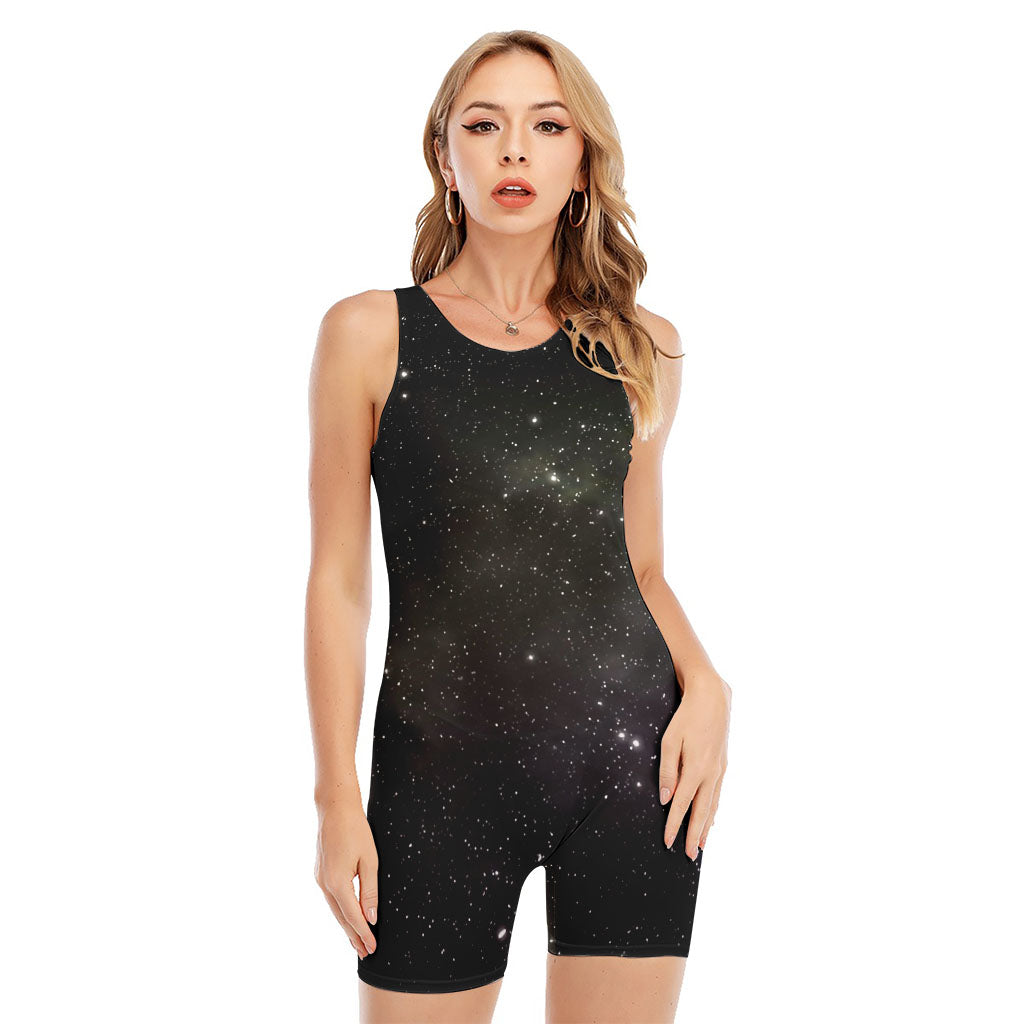 Dark Universe Galaxy Outer Space Print Sleeveless One Piece Swimsuit