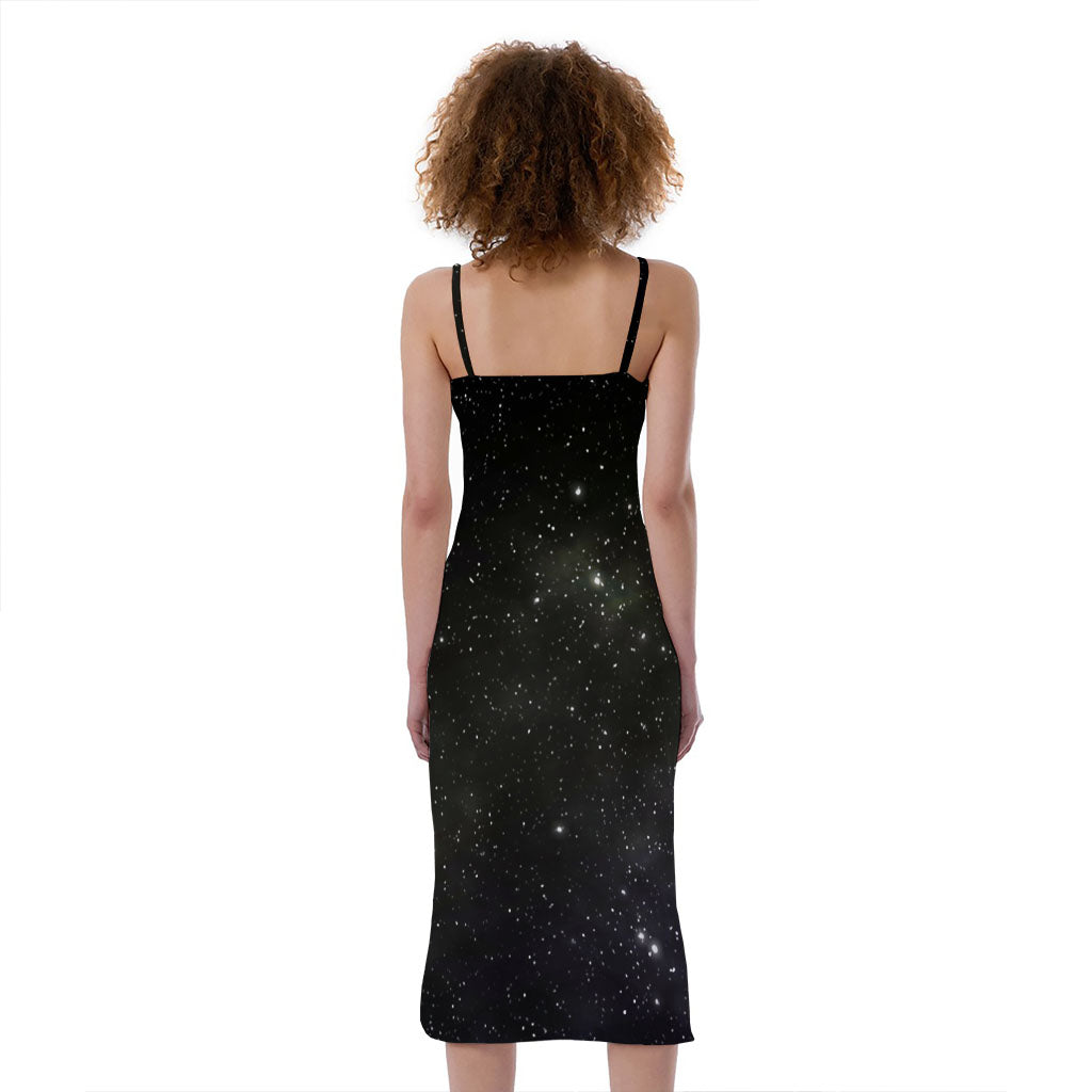 Dark Universe Galaxy Outer Space Print Slim Fit Midi Cami Dress