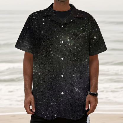 Dark Universe Galaxy Outer Space Print Textured Short Sleeve Shirt