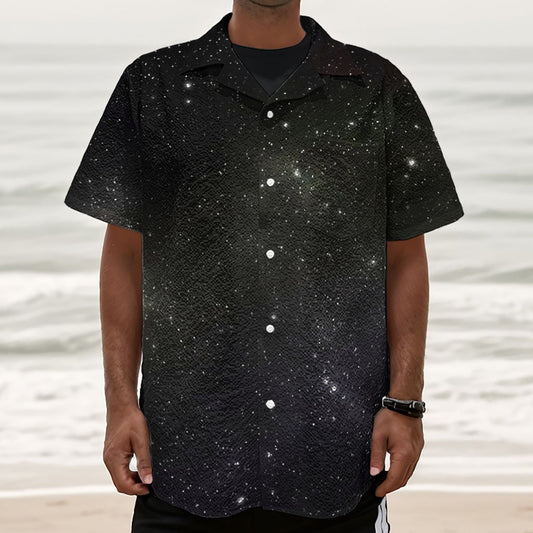 Dark Universe Galaxy Outer Space Print Textured Short Sleeve Shirt