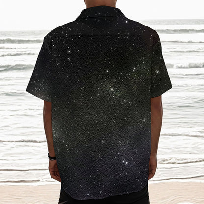 Dark Universe Galaxy Outer Space Print Textured Short Sleeve Shirt